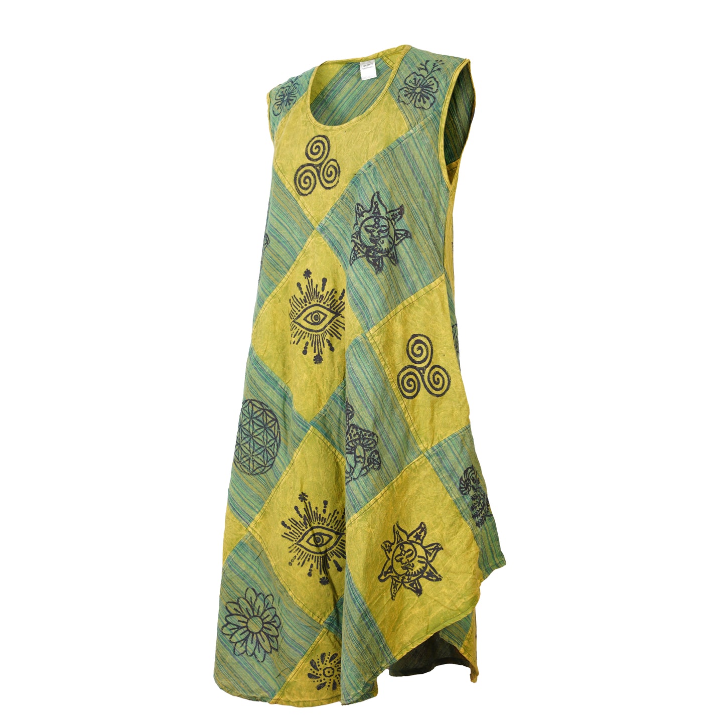 Women's Midi Boho Patchwork Print Sleeveless Hippy Festival Summer Dress