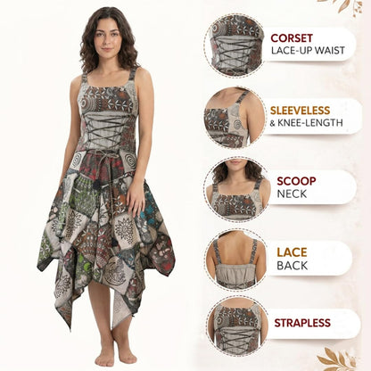 Women's Boho Patchwork Cotton Sleeveless Ethnic Hippy Flowy Festival Summer Dress