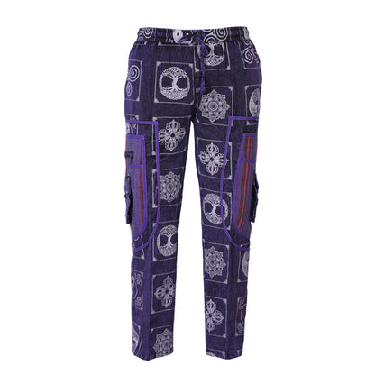 Mens Patchwork Elastic Waist Hippie Trousers Ethnic Motifs Printed Festival Cargo Pants