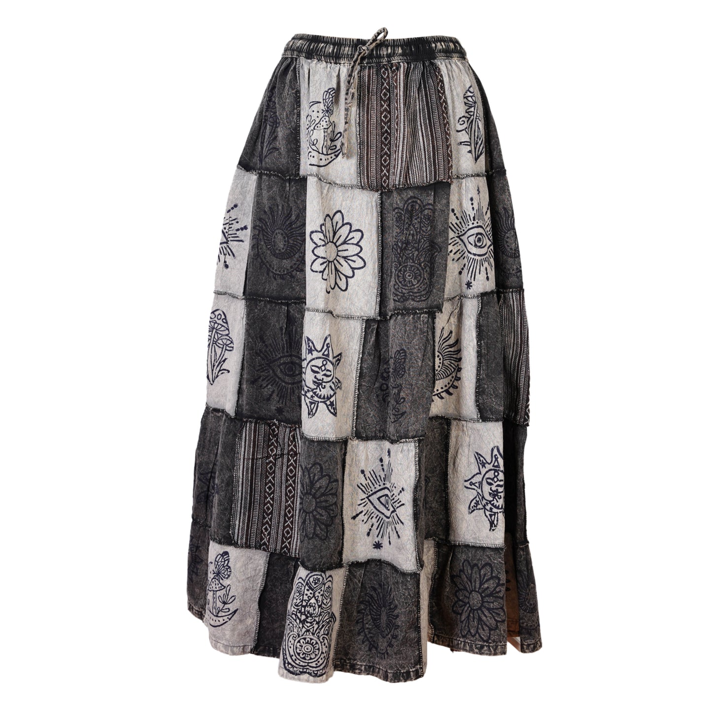 Women's Bohemian Cotton Patchwork Hippy Festival Gypsy Long Skirt
