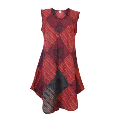 Women's Midi Boho Patchwork Print Sleeveless Hippy Festival Summer Dress