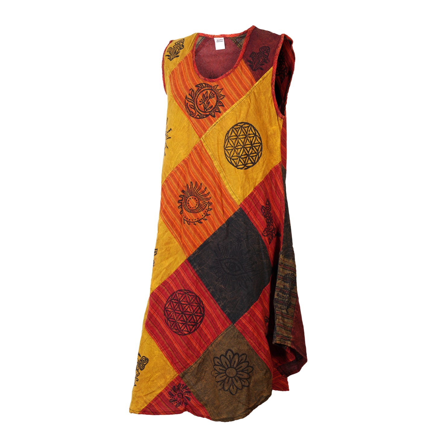 Women's Midi Boho Patchwork Print Sleeveless Hippy Festival Summer Dress