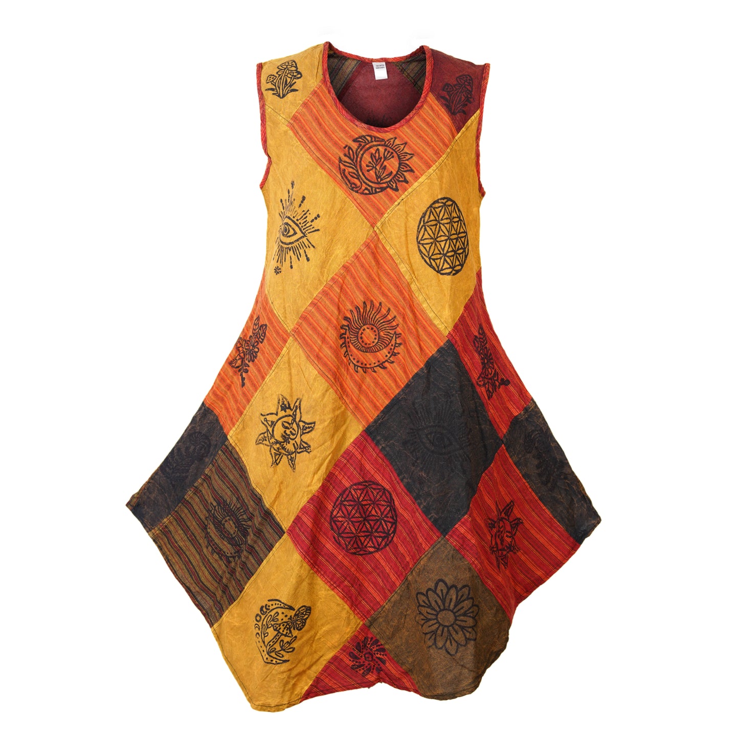 Women's Midi Boho Patchwork Print Sleeveless Hippy Festival Summer Dress