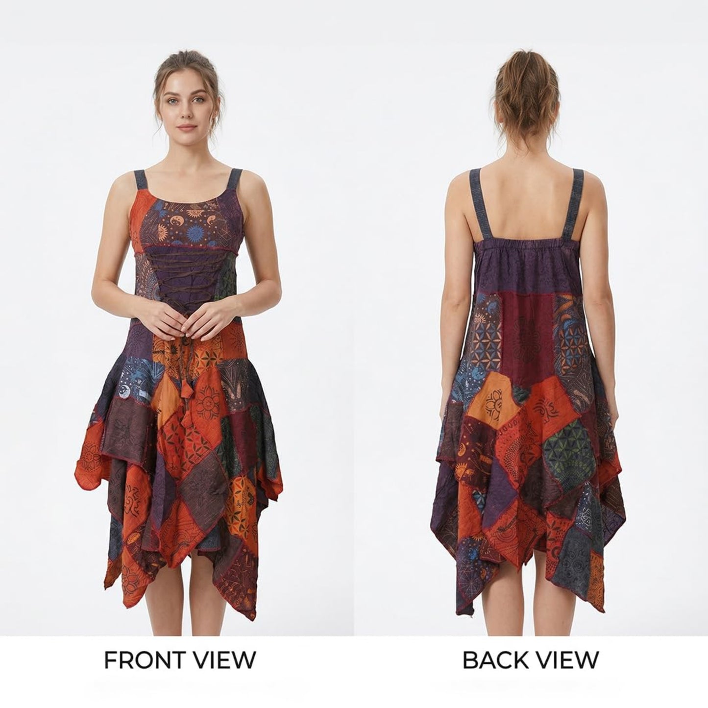 Women's Boho Patchwork Cotton Sleeveless Ethnic Hippy Flowy Festival Summer Dress