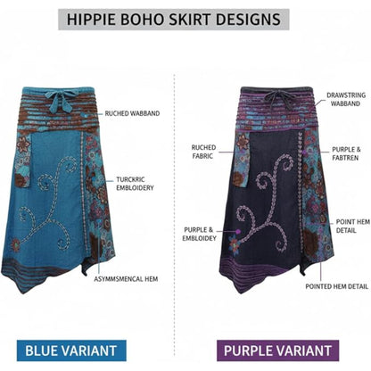 Women's Floral Embroidered Elasticated Waist Hippie Cotton Festival Long Skirt