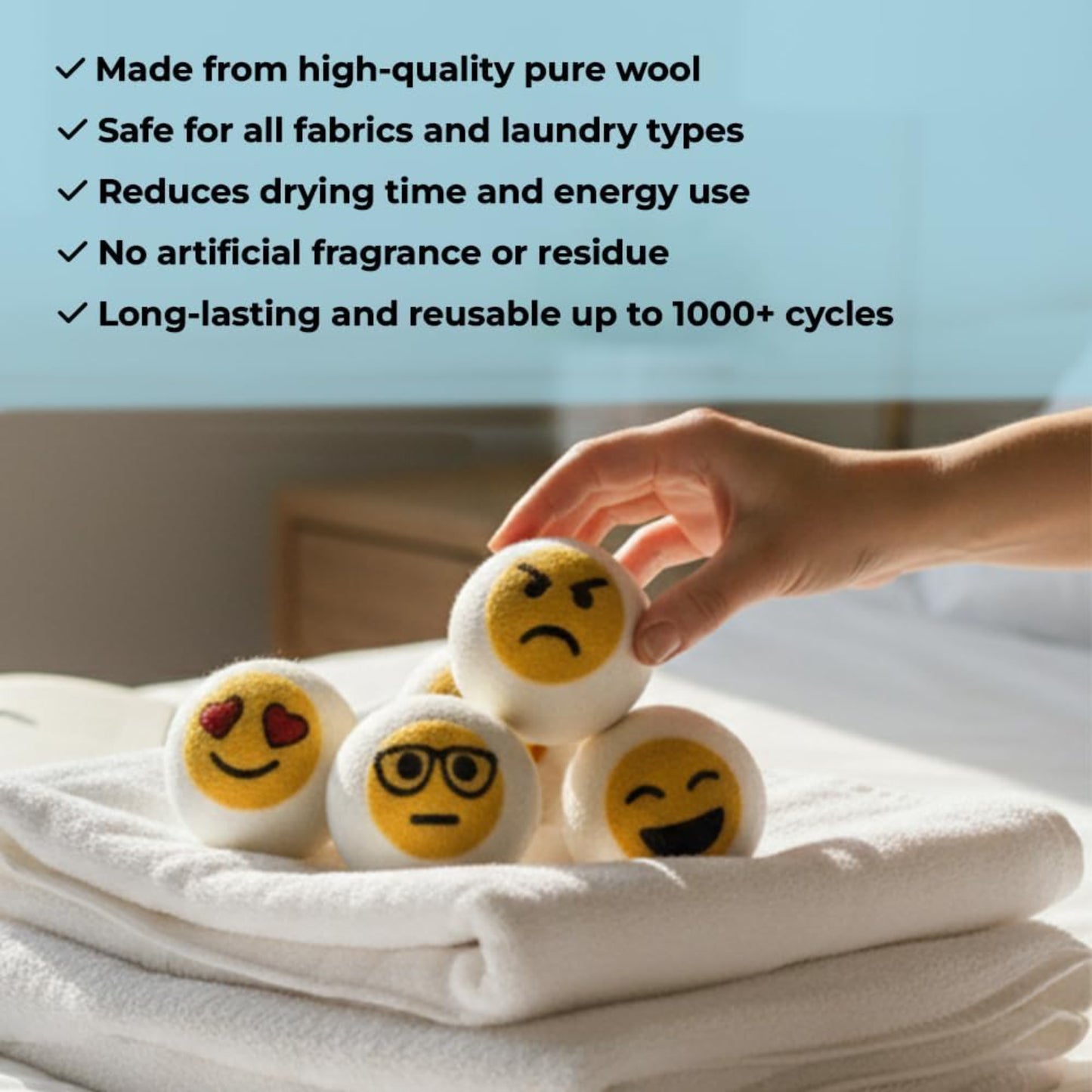 Wool Dryer Balls - 1000+ Loads - Pure Organic Wool - Reusable Natural Fabric Softener Perfect with Essential Oils, Reduce Clothing Static and Wrinkles
