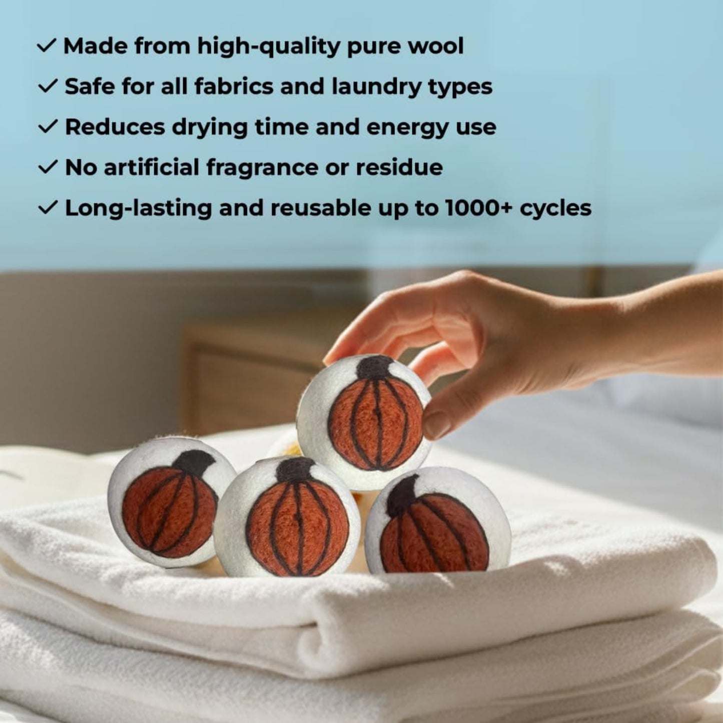 Wool Dryer Balls - 1000+ Loads - Pure Organic Wool - Reusable Natural Fabric Softener Perfect with Essential Oils, Reduce Clothing Static and Wrinkles