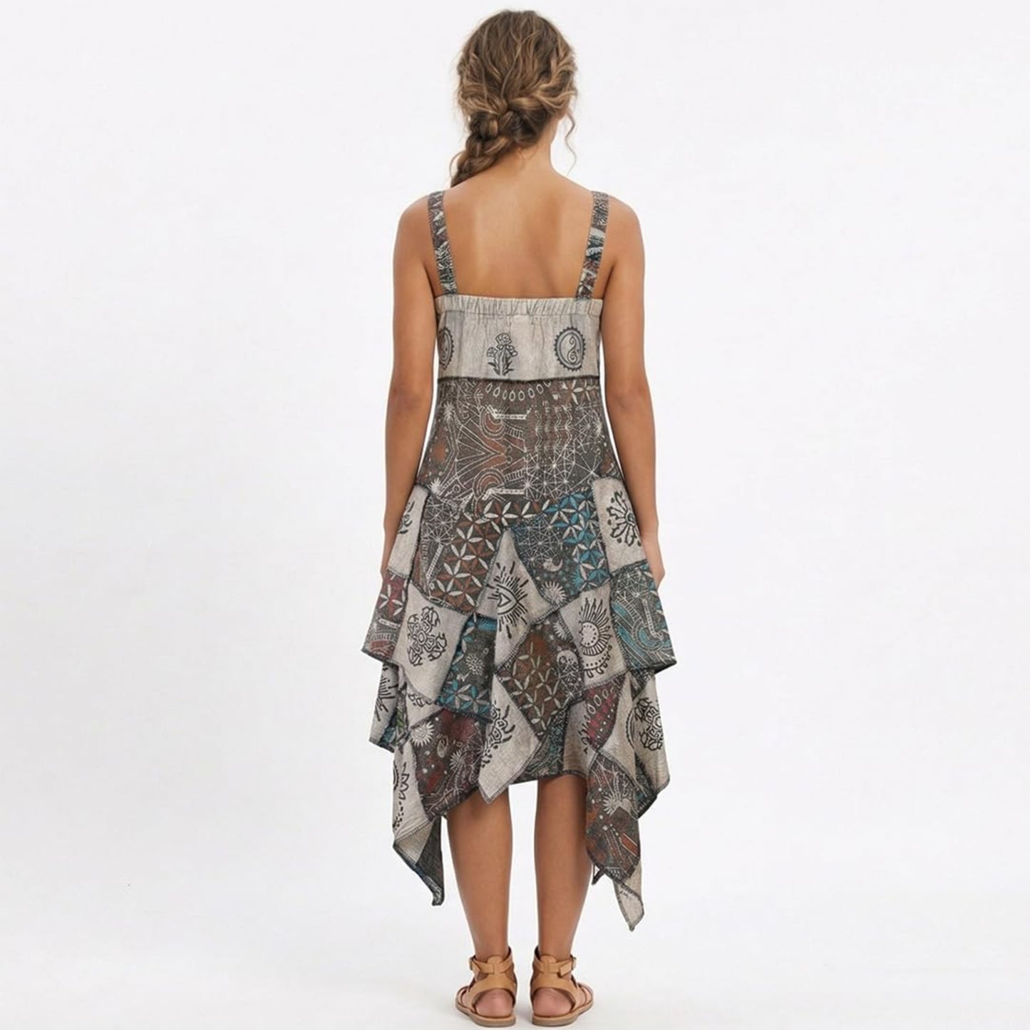 Women's Boho Patchwork Cotton Sleeveless Ethnic Hippy Flowy Festival Summer Dress