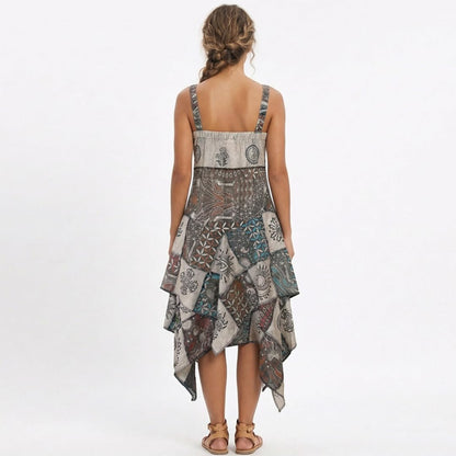 Women's Boho Patchwork Cotton Sleeveless Ethnic Hippy Flowy Festival Summer Dress