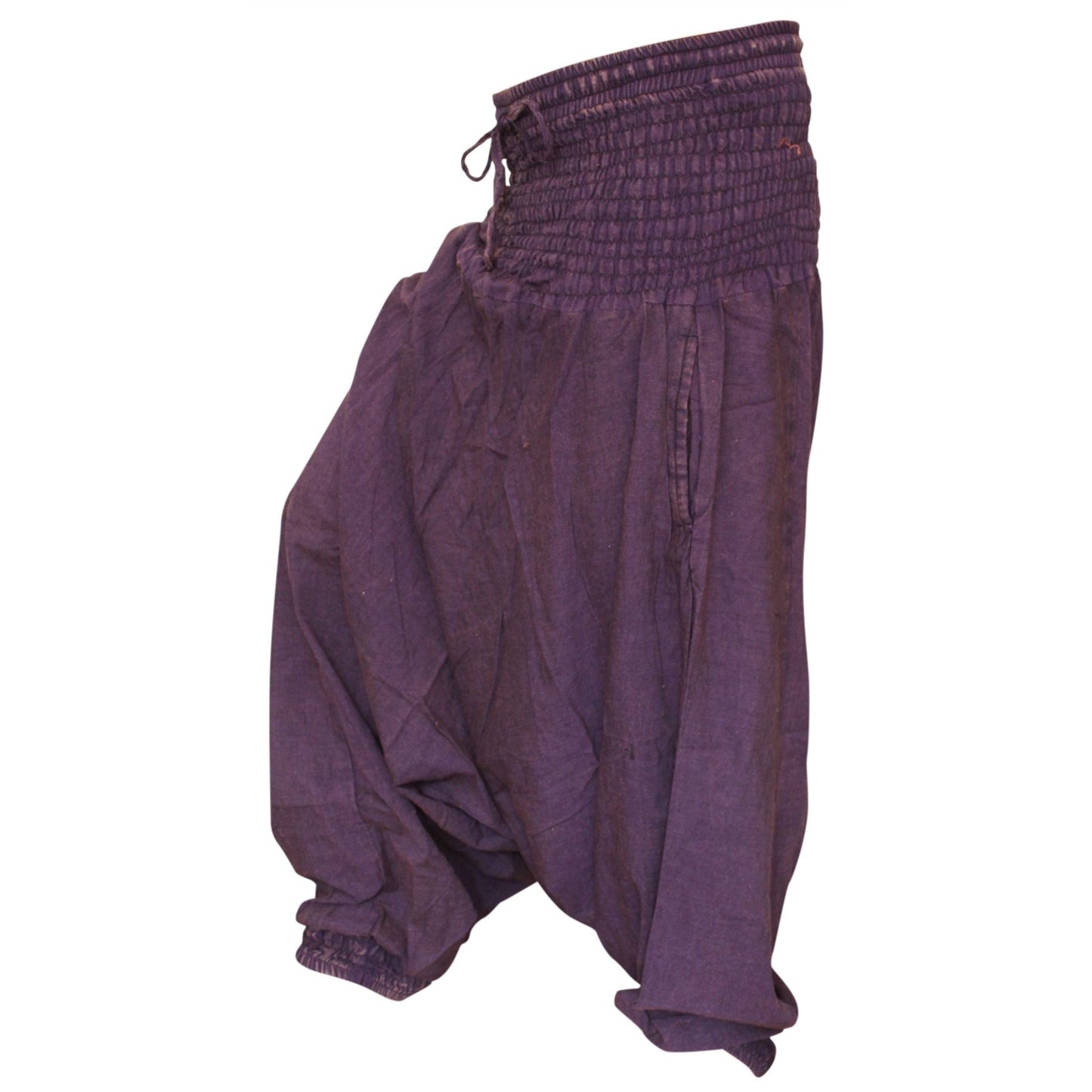 WOMEN STONEWASHED LOOSE FIT PLAIN HIPPIE HAREM TROUSER