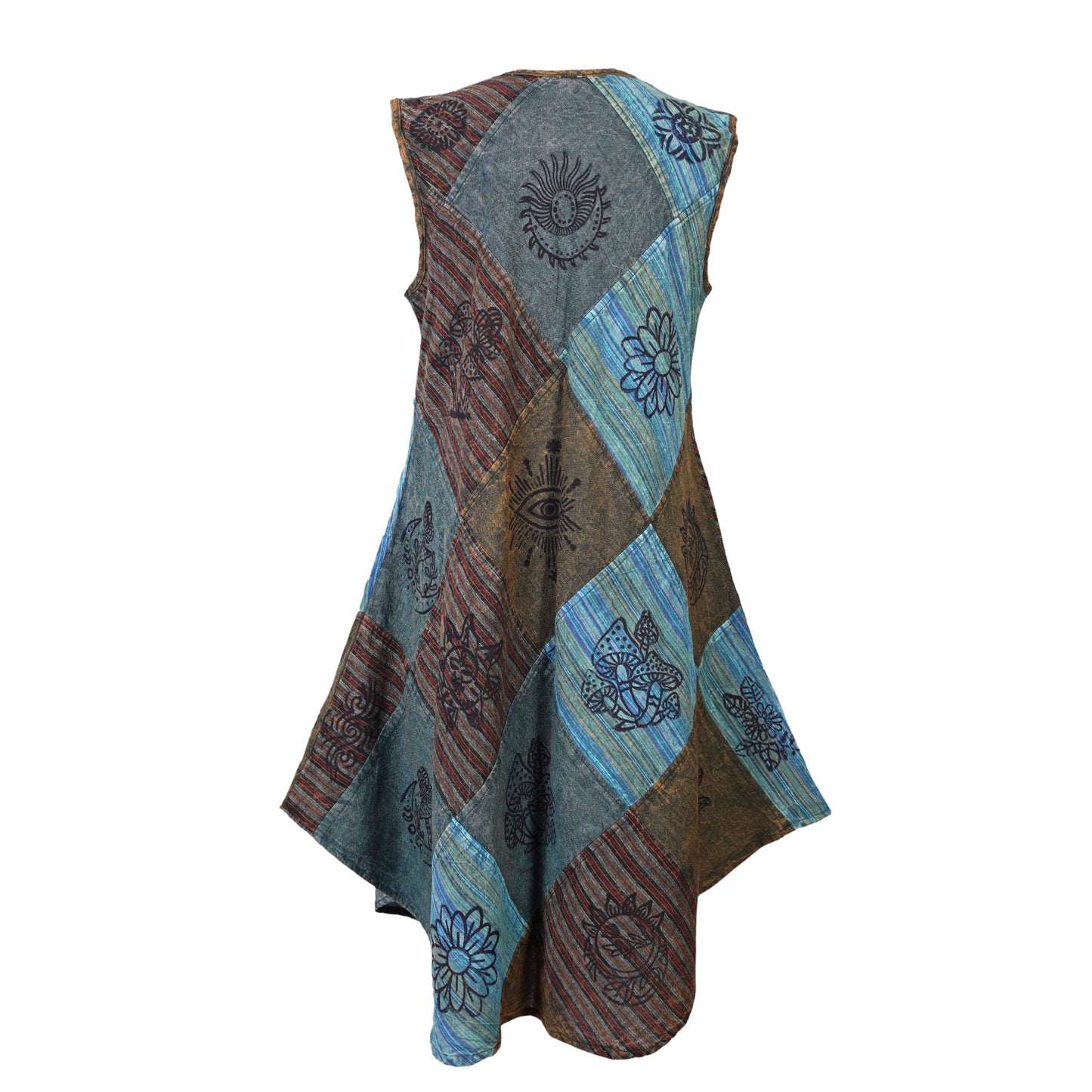 Women's Midi Boho Patchwork Print Sleeveless Hippy Festival Summer Dress