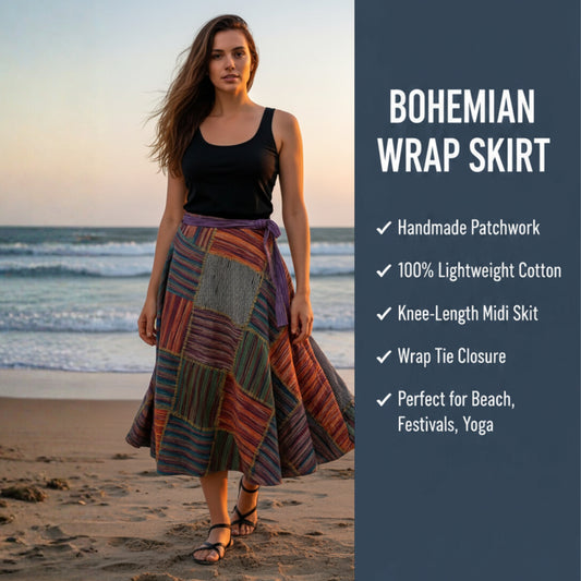 Women Wrap Round Hippie Festival Solid Patchwork Boho Multicoloured Long Skirt