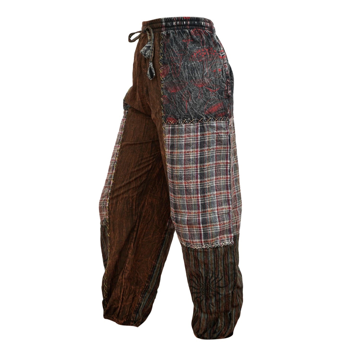 Womens Hippie Trousers Catch Stitch Patchwork Pants Festival Clothes
