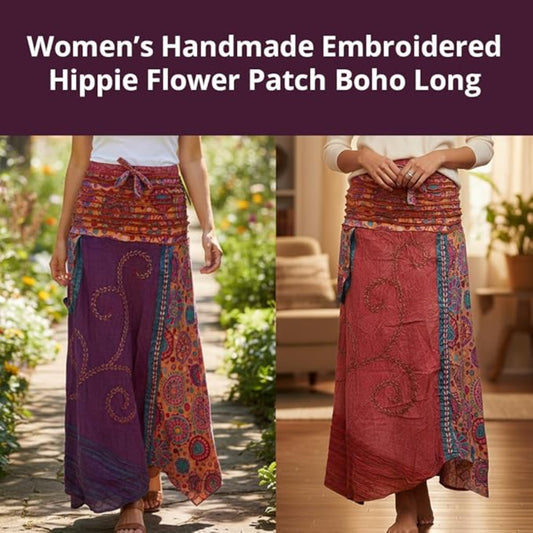 Women's Floral Embroidered Elasticated Waist Hippie Cotton Festival Long Skirt