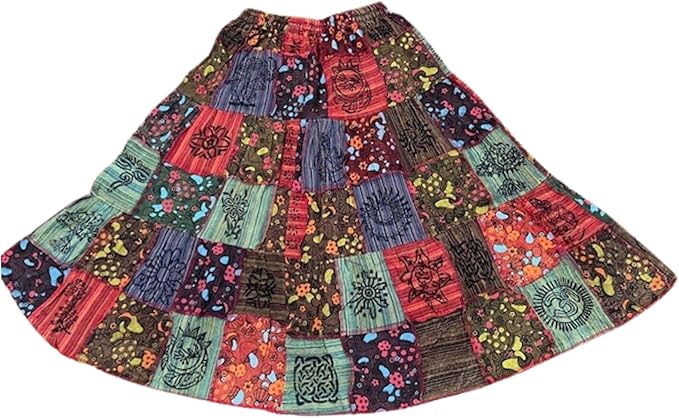 Women's Bohemian Cotton Patchwork Hippy Festival Gypsy Long Skirt