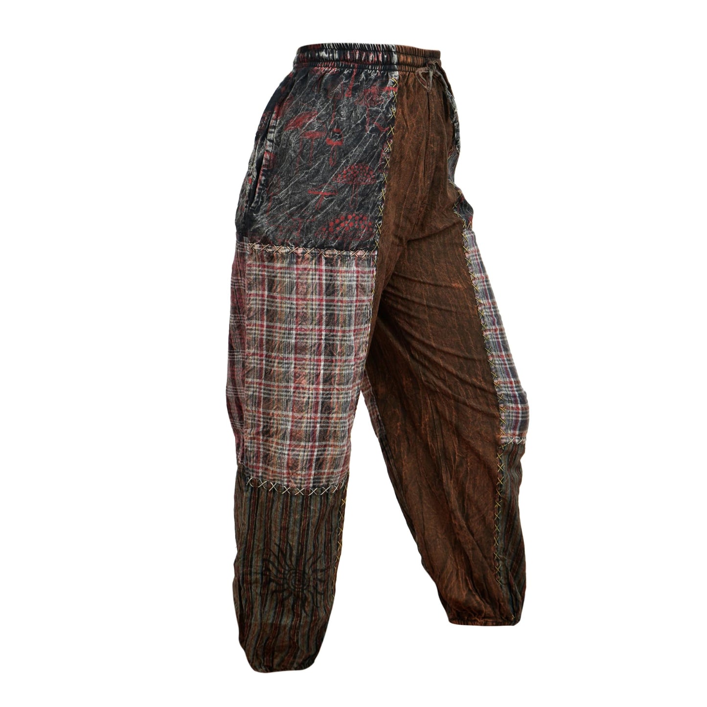 Womens Hippie Trousers Catch Stitch Patchwork Pants Festival Clothes