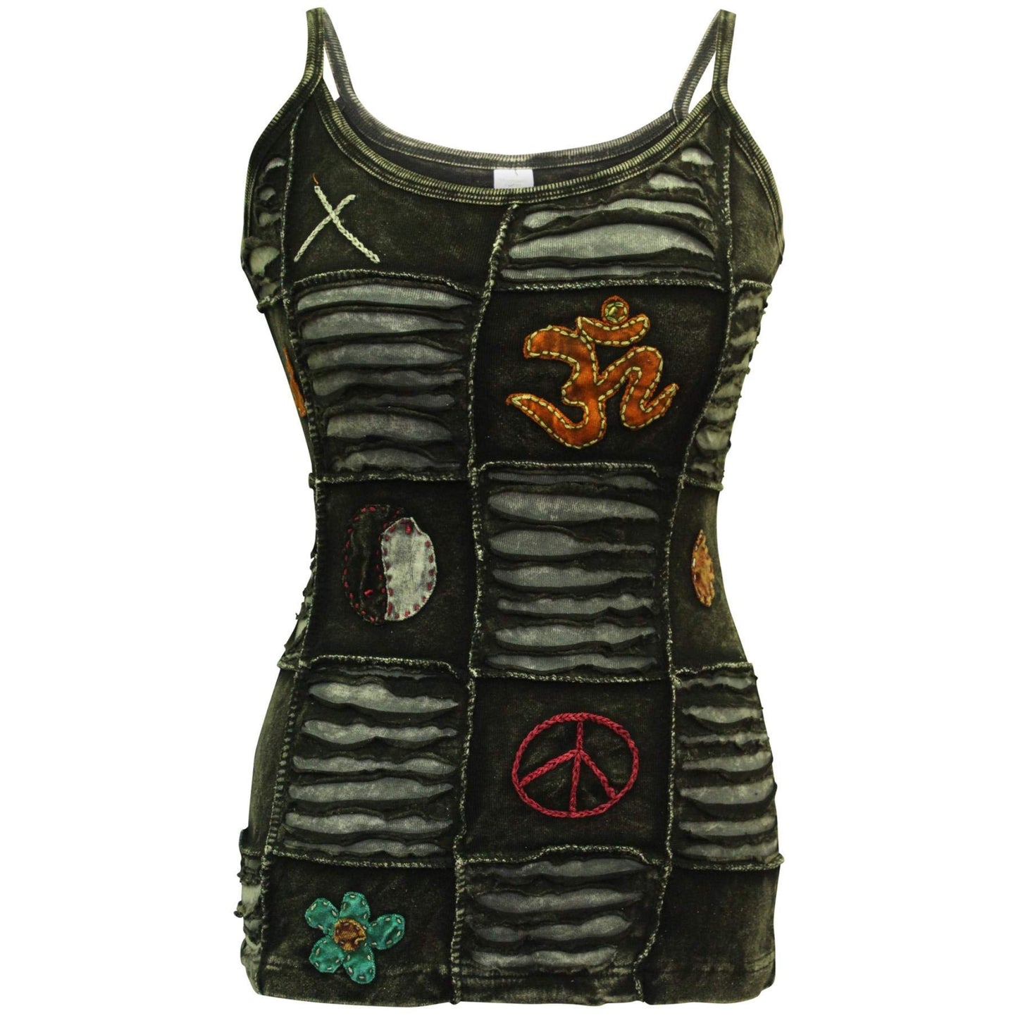 Women Slashed Faded Goth Embroidered Festival Tank Tops