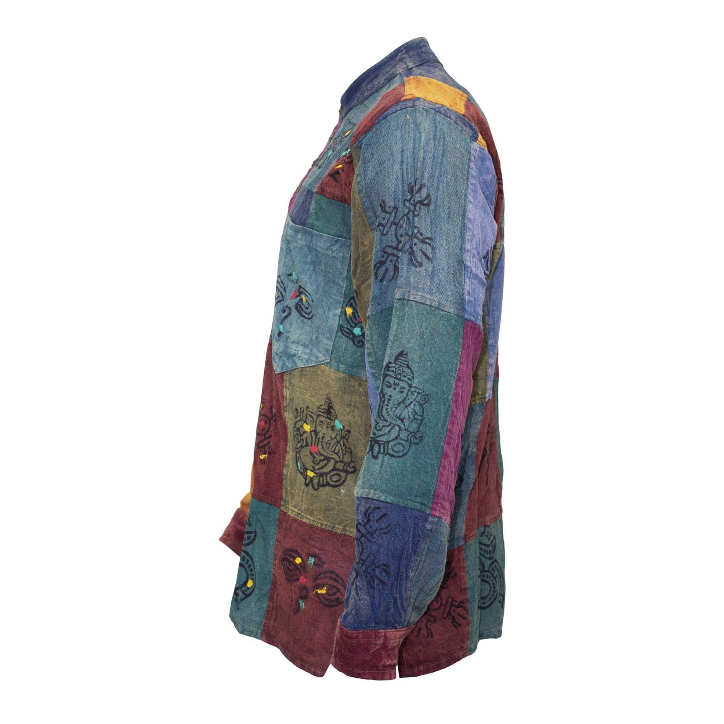MEN HOLIDAY HIPSTER COLOURFUL TRADITIONAL PATCHWORK SHIRT