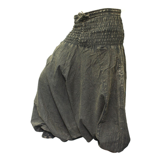 WOMEN STONEWASHED LOOSE FIT PLAIN HIPPIE HAREM TROUSER