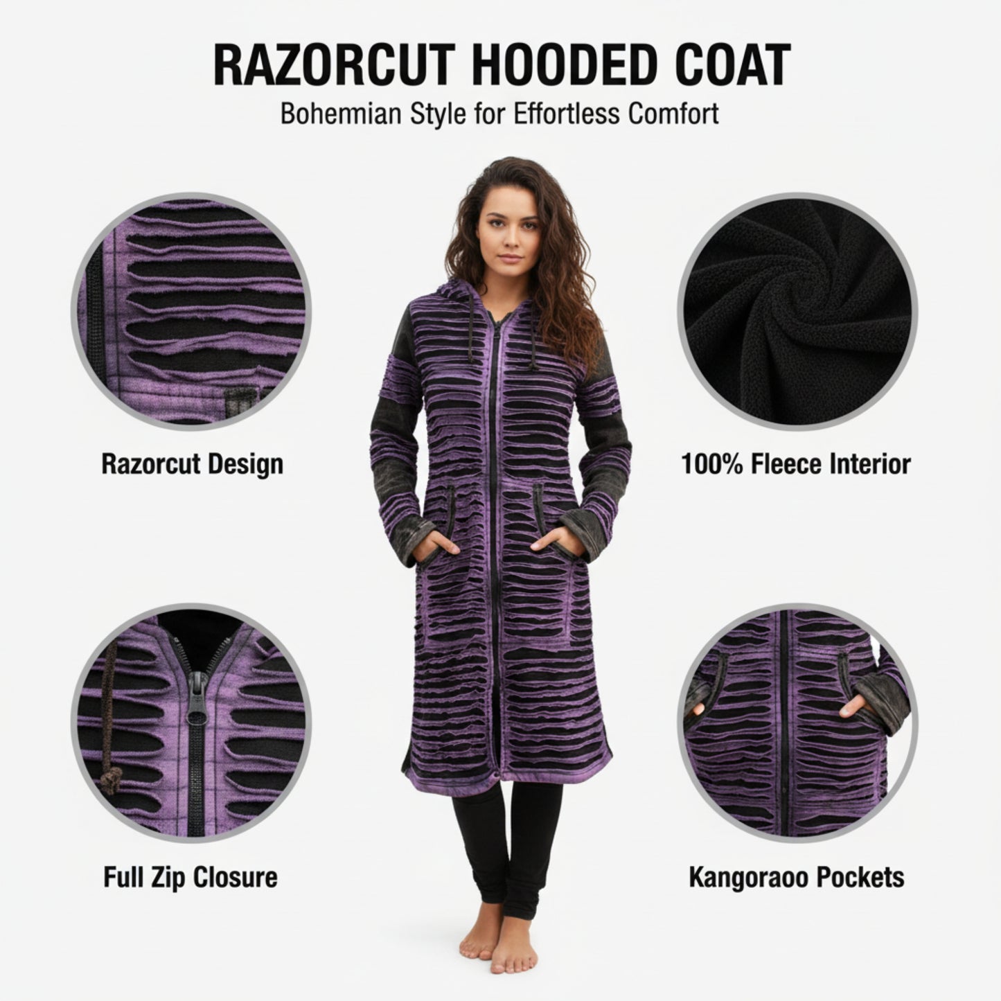 Women's Stonewashed Razor Cut Knee Length Jacket