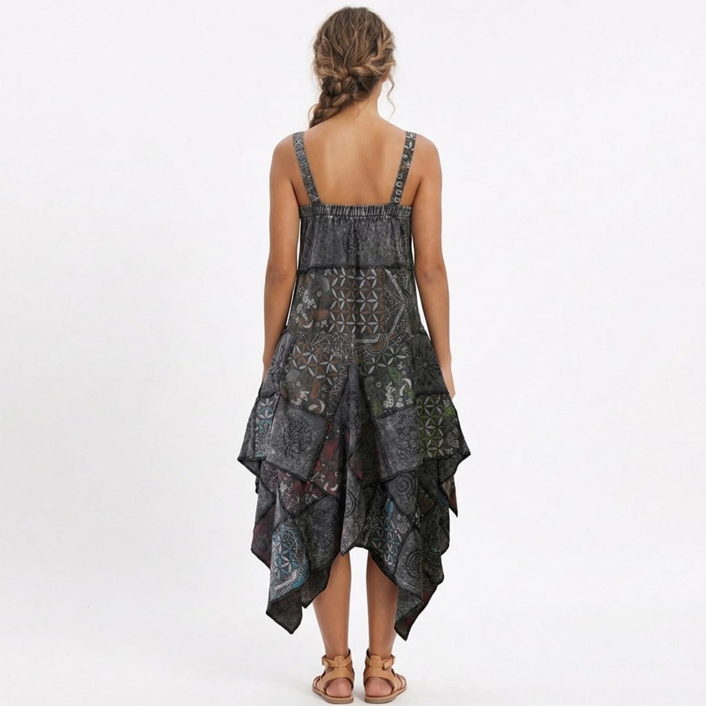Women's Boho Patchwork Cotton Sleeveless Ethnic Hippy Flowy Festival Summer Dress