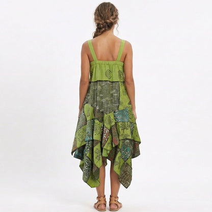 Women's Boho Patchwork Cotton Sleeveless Ethnic Hippy Flowy Festival Summer Dress