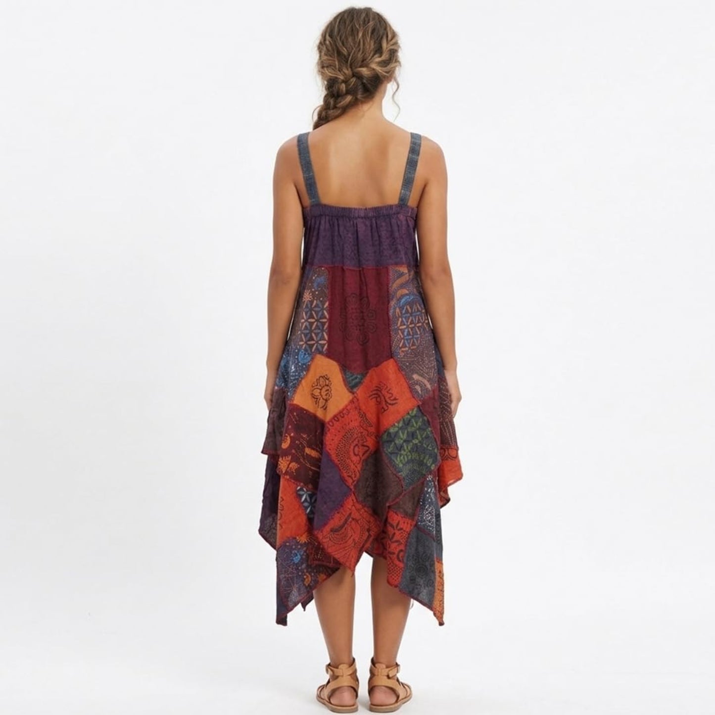 Women's Boho Patchwork Cotton Sleeveless Ethnic Hippy Flowy Festival Summer Dress