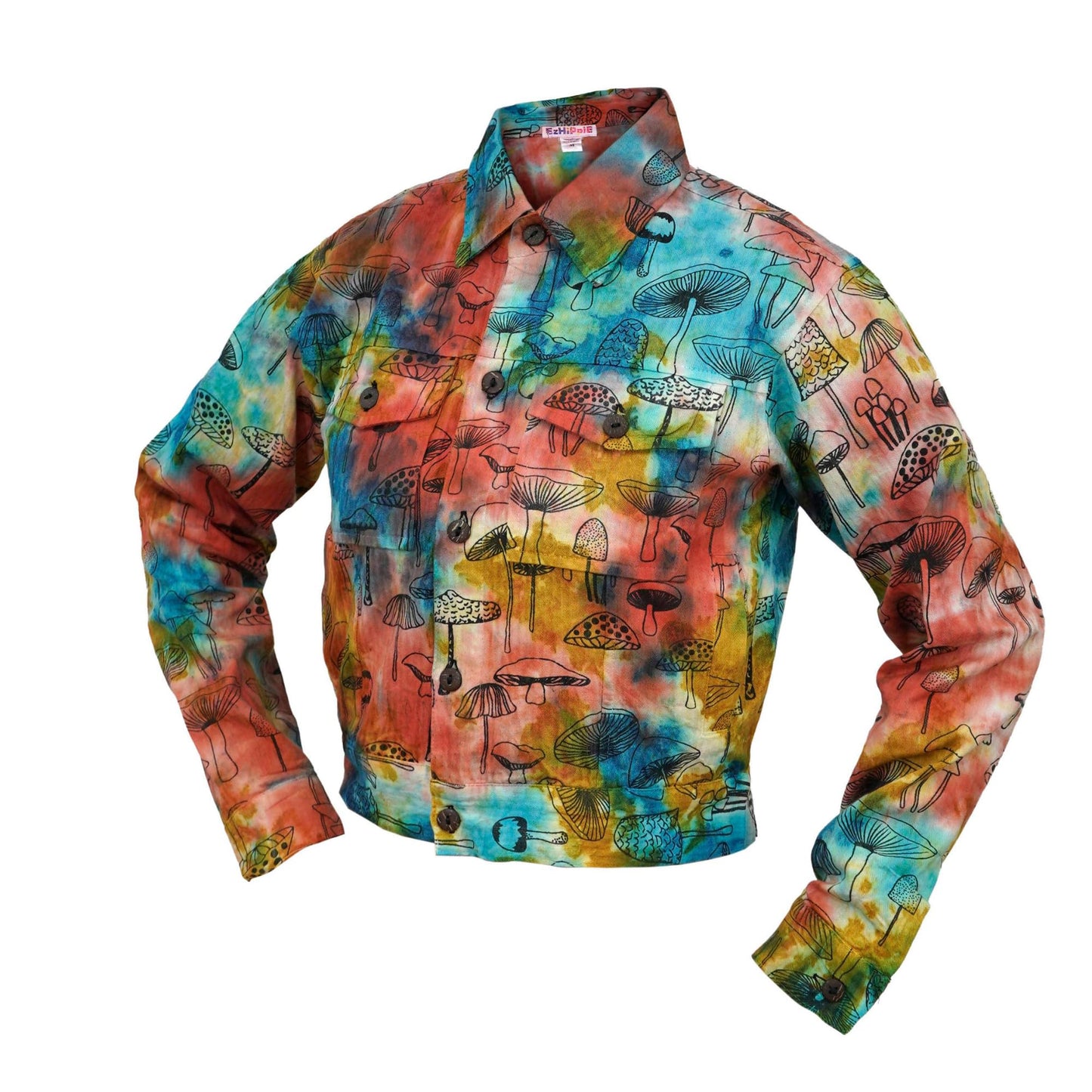 Womens Long Sleeve Tops Tie Dye Button Down Hippie Shirt