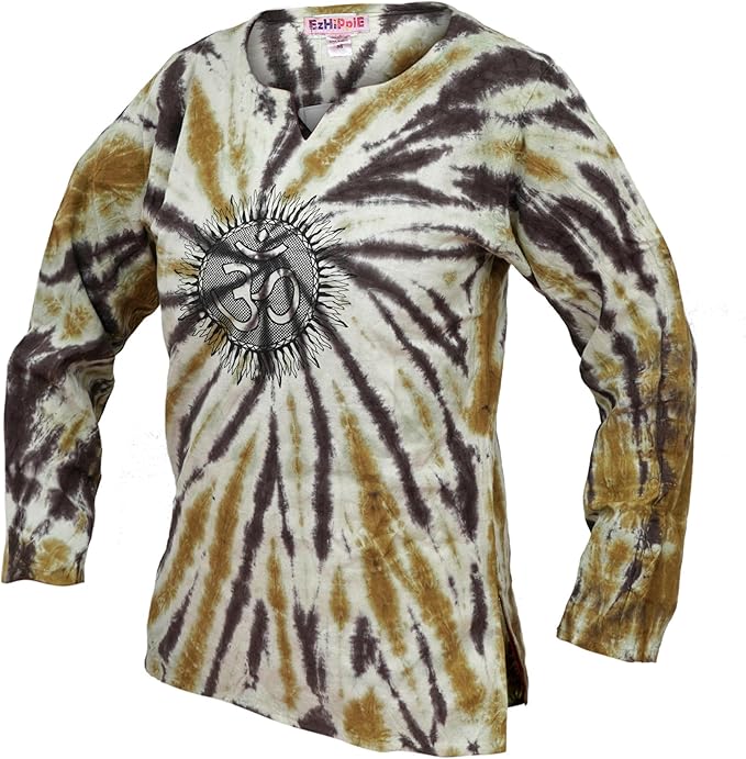 Womens Tie Dye Long Sleeve Shirt Pull-On Hippie Tops