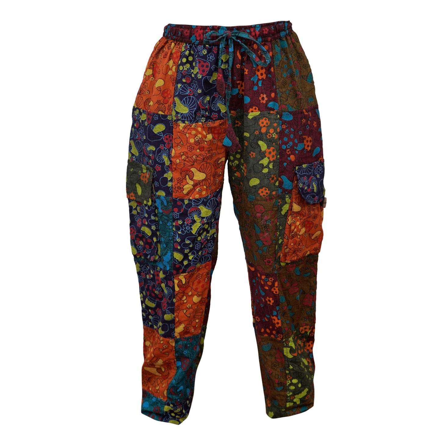 Mens Patchwork Mushroom Print Festival Cargo Pant Hippie Trouser