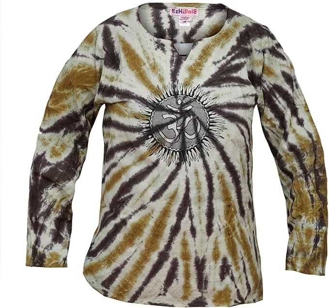 Womens Tie Dye Long Sleeve Shirt Pull-On Hippie Tops