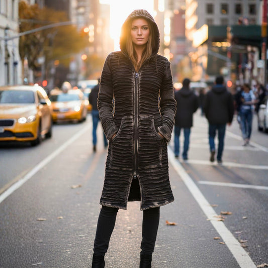 Women's Stonewashed Razor Cut Knee Length Jacket