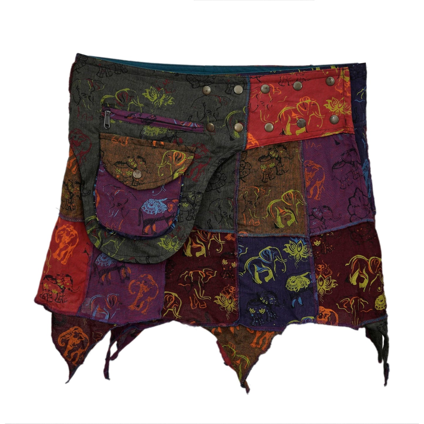 Women Hippie Popper Bohemian Mini Skirts with Hip Pockets
