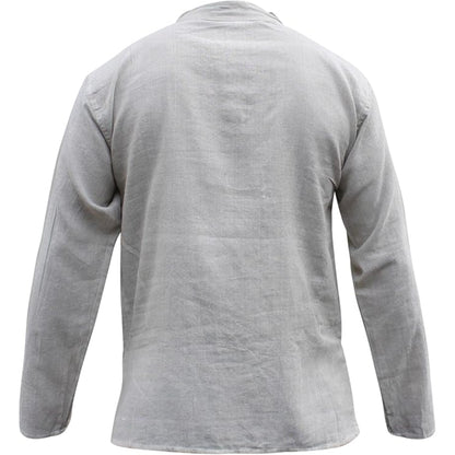 Mens Plain Hemp Band Collar Hippy Summer Light Tops Full Sleeve Grandad Shirt