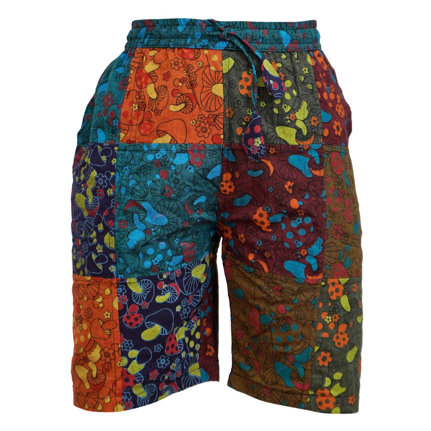 Mens Patchwork Mushroom Print Hippie Summer Shorts