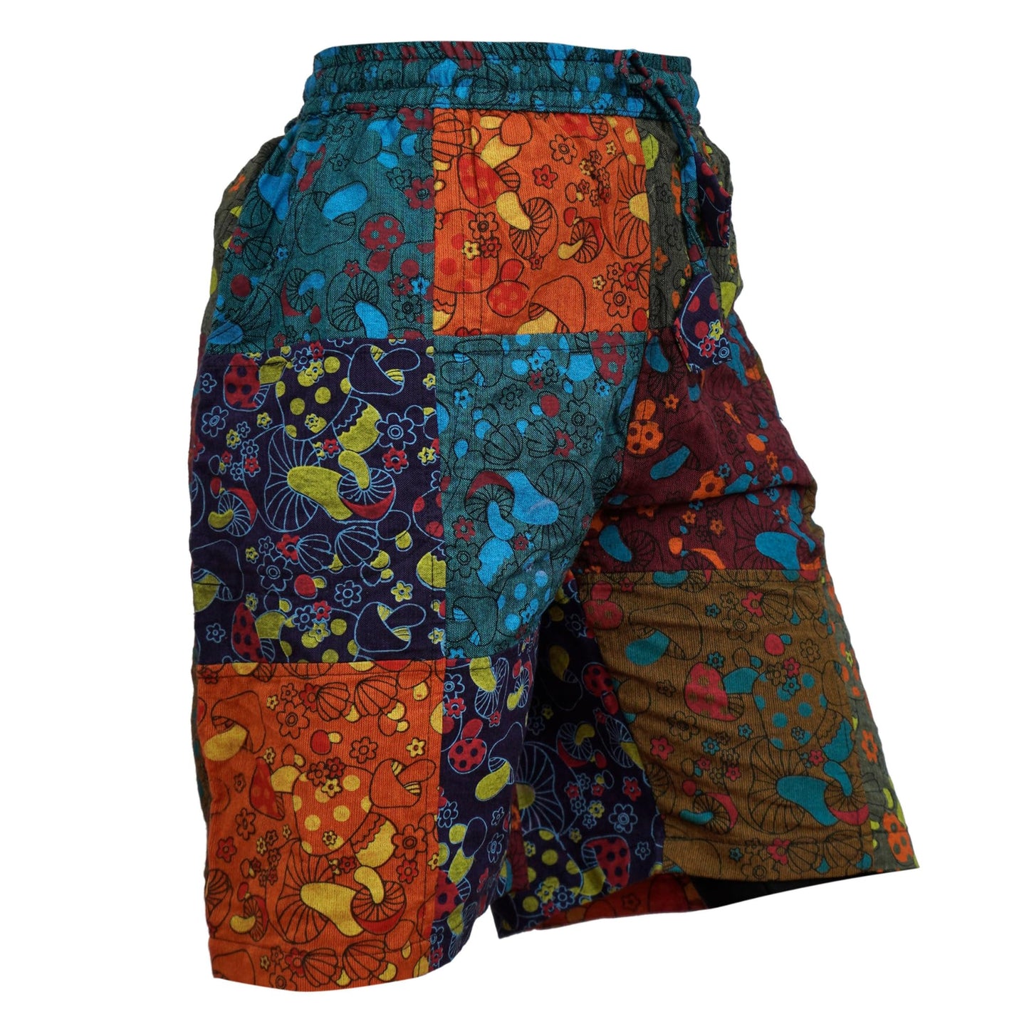 Mens Patchwork Mushroom Print Hippie Summer Shorts