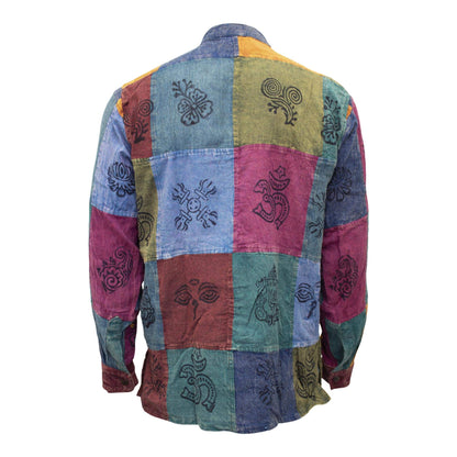 MEN HOLIDAY HIPSTER COLOURFUL TRADITIONAL PATCHWORK SHIRT