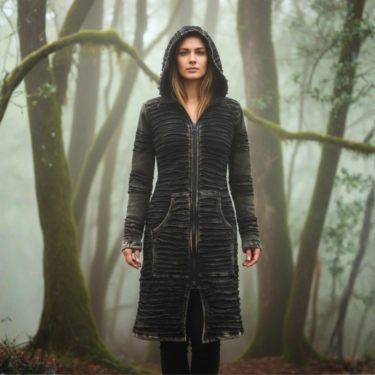 Women's Stonewashed Razor Cut Knee Length Jacket