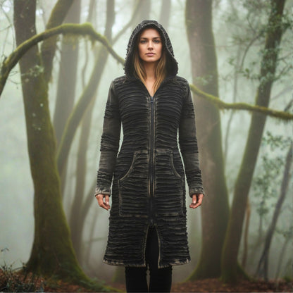 Women's Stonewashed Razor Cut Knee Length Jacket