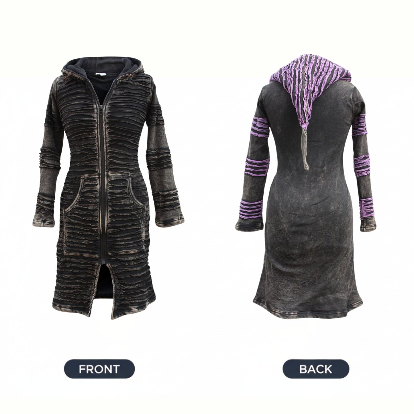 Women's Stonewashed Razor Cut Knee Length Jacket