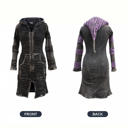 Women's Stonewashed Razor Cut Knee Length Jacket