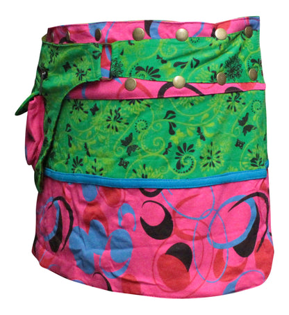 Womens Reversible Both Side Wrap Round Hippy Popper Party Skirt