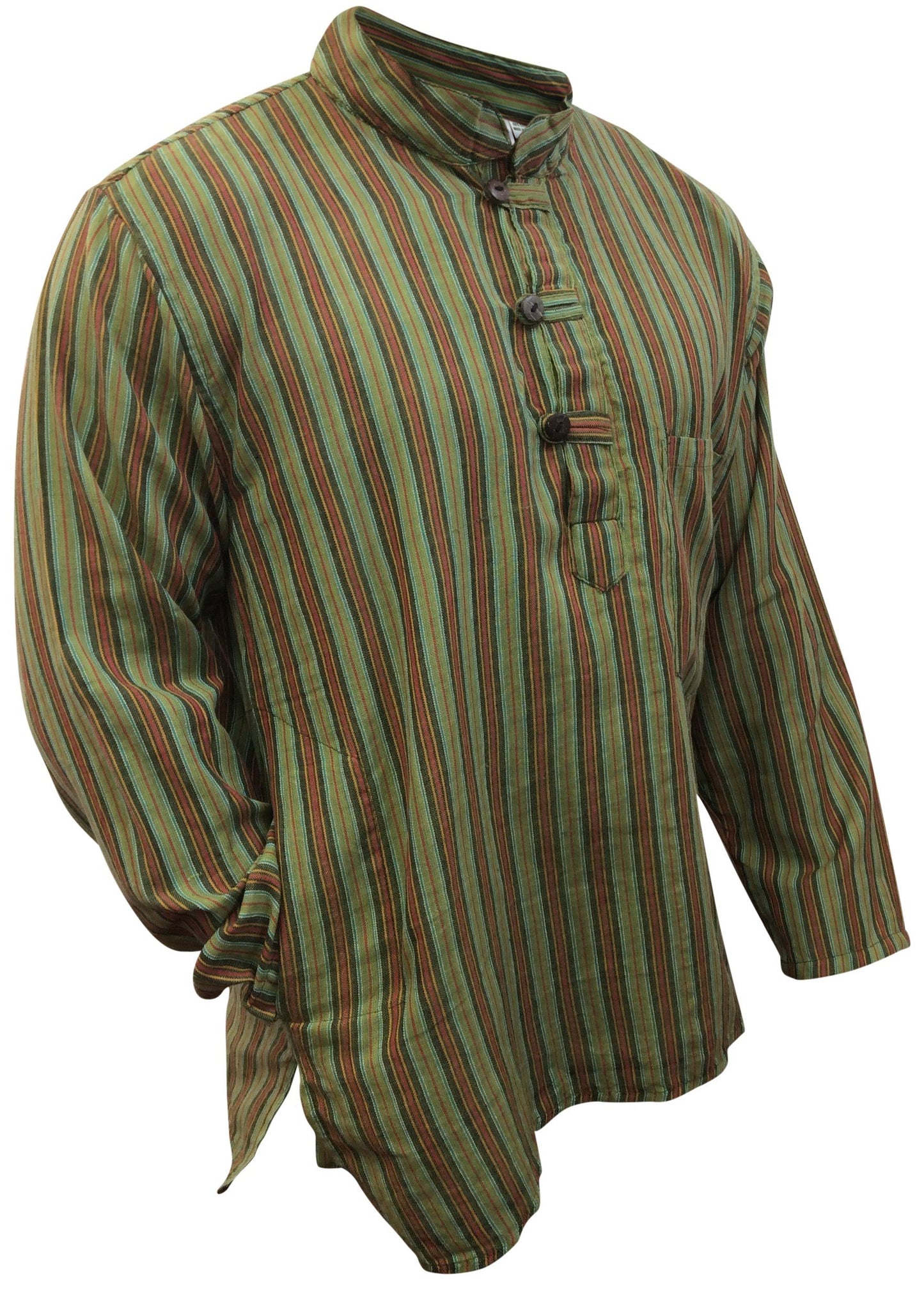 Men Multi Striped Light Cotton Collarless Festival Grandad Shirts