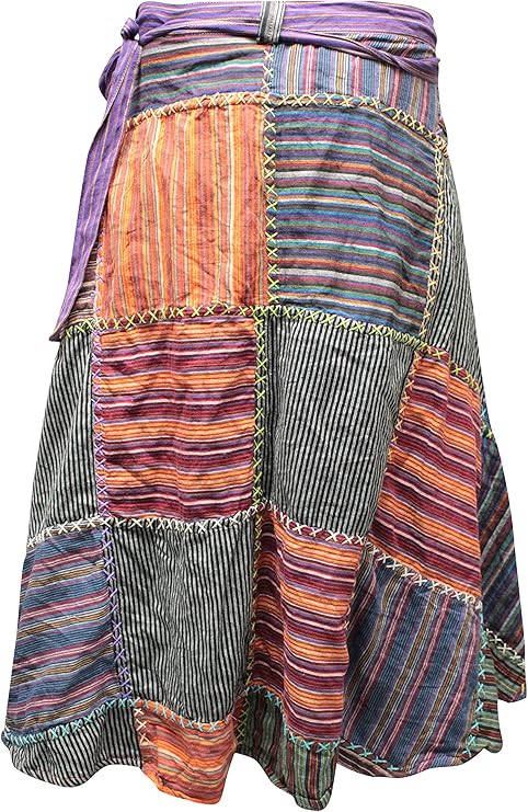 Women Wrap Round Hippie Festival Solid Patchwork Boho Multicoloured Long Skirt