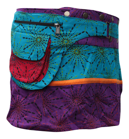 Womens Reversible Both Side Wrap Round Hippy Popper Party Skirt