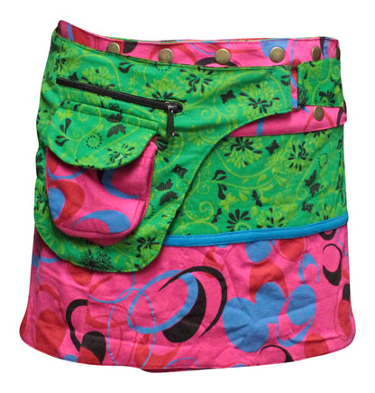 Womens Reversible Both Side Wrap Round Hippy Popper Party Skirt