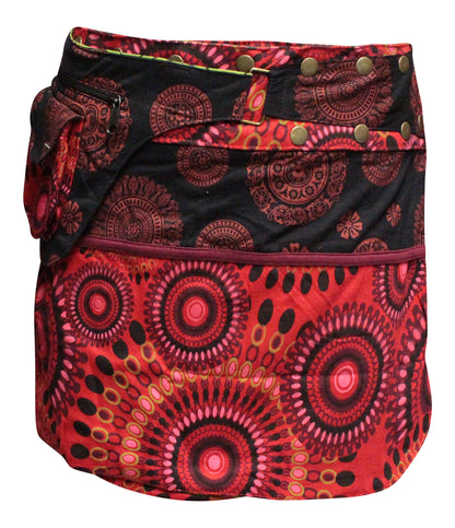 Womens Reversible Both Side Wrap Round Hippy Popper Party Skirt