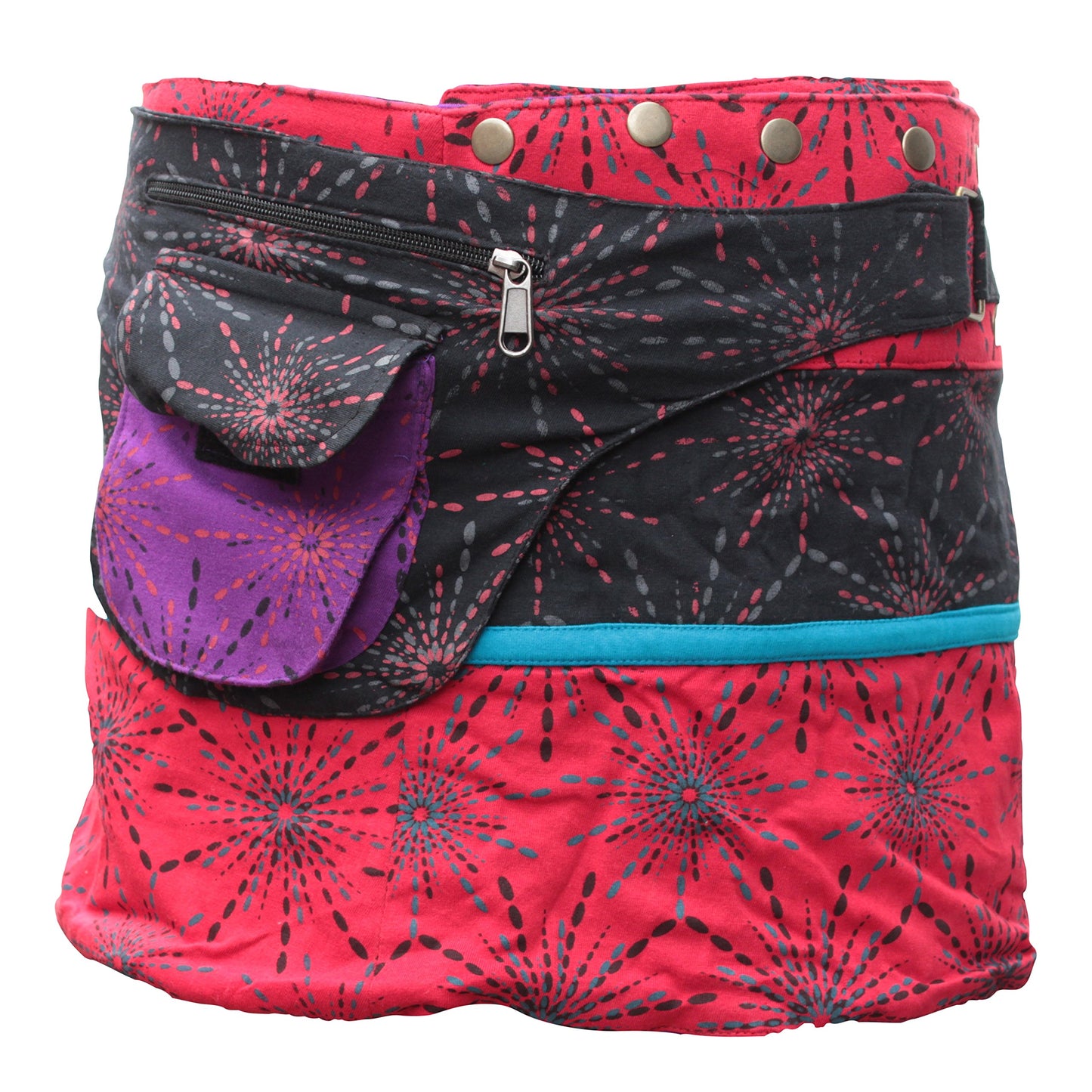 WOMEN REVERSIBLE BOTH SIDE WRAP ROUND HIPPIE POPPER SKIRTS