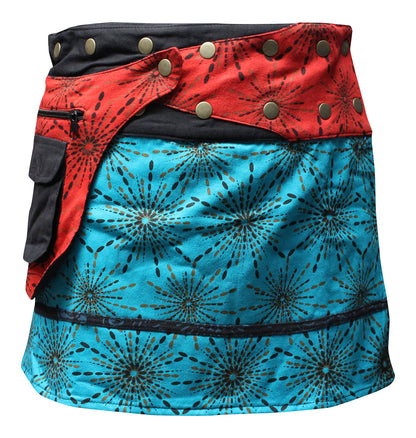Womens Reversible Both Side Wrap Round Hippy Popper Party Skirt