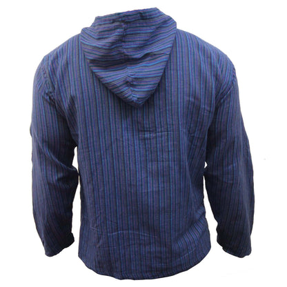 MEN LIGHTWEIGHT MULTICOLOUR DHARKE STRIPE GRANDAD HOODIE SHIRT